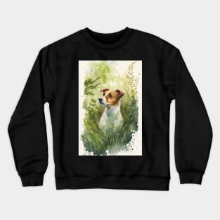 Long Haired Jack Russell Dog in the Forest Watercolor Crewneck Sweatshirt